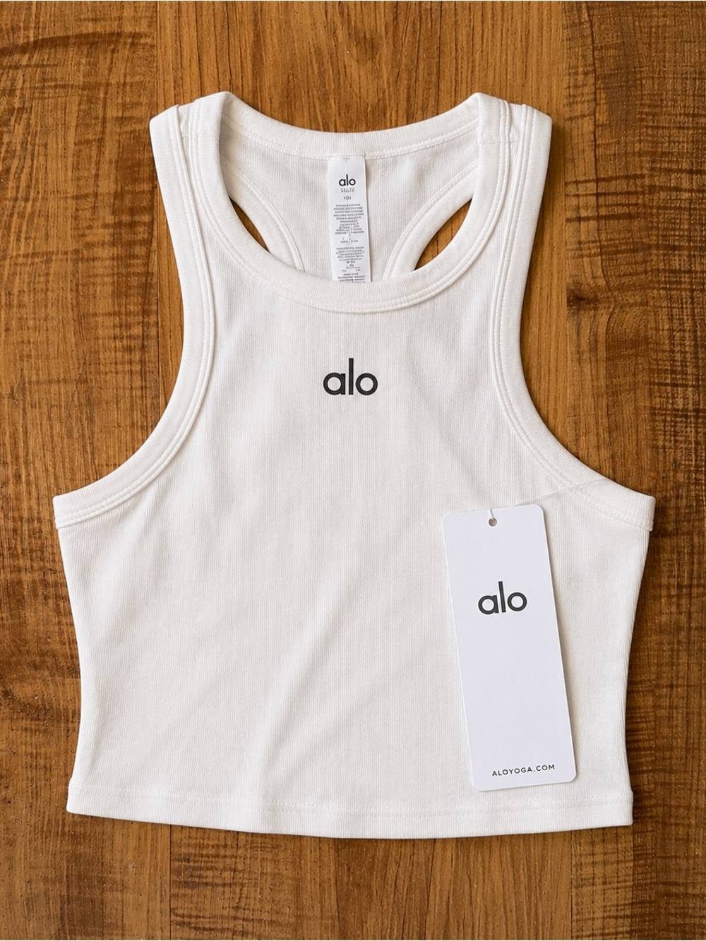 ALO Yoga White Ribbed Racerback Crop Tank